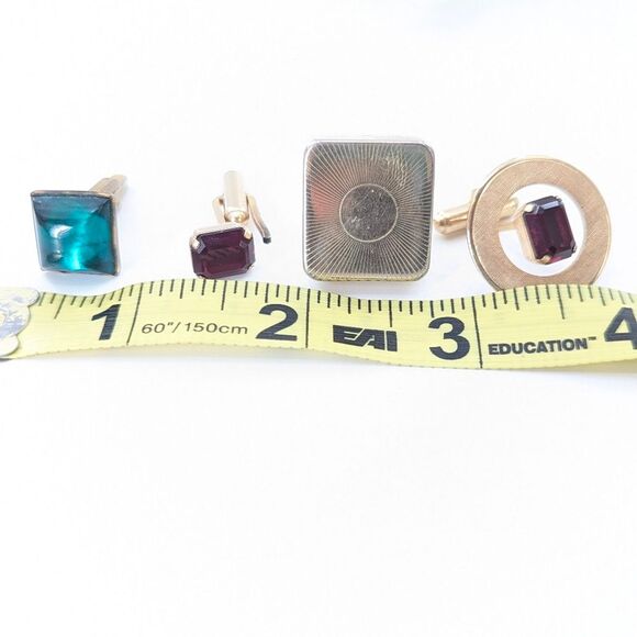 Destino 12 Karat Gold Filled Hickok Cufflinks with Ruby and Green Cabochon Gems - Picture 7 of 9